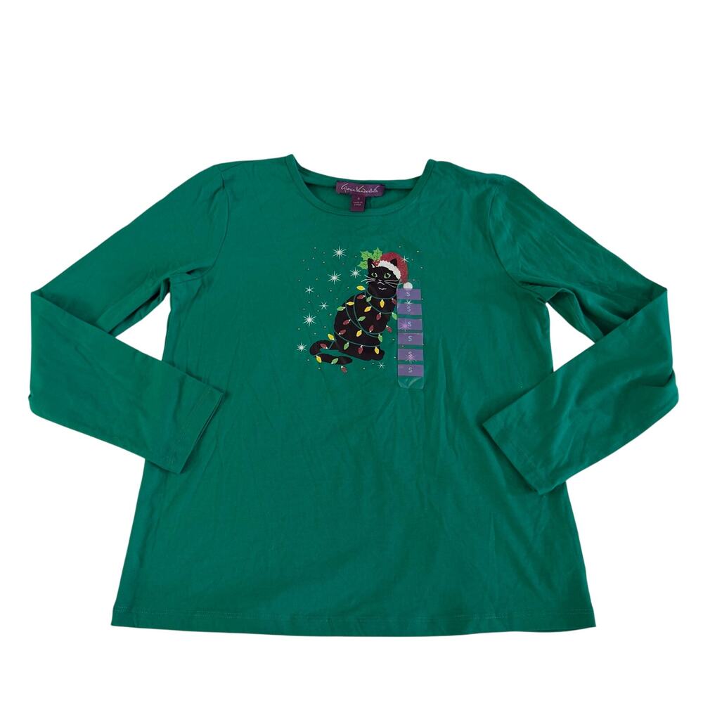 NWT Christmas Holiday Cat Long Sleeve T Shirt Sz S